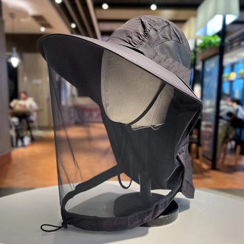 Unisex Fishing Sun Hat Breathable Mesh Face Shield Shawl Integrated Outdoor Sun Hat Elastic Quick-Dry Adjustable Strap