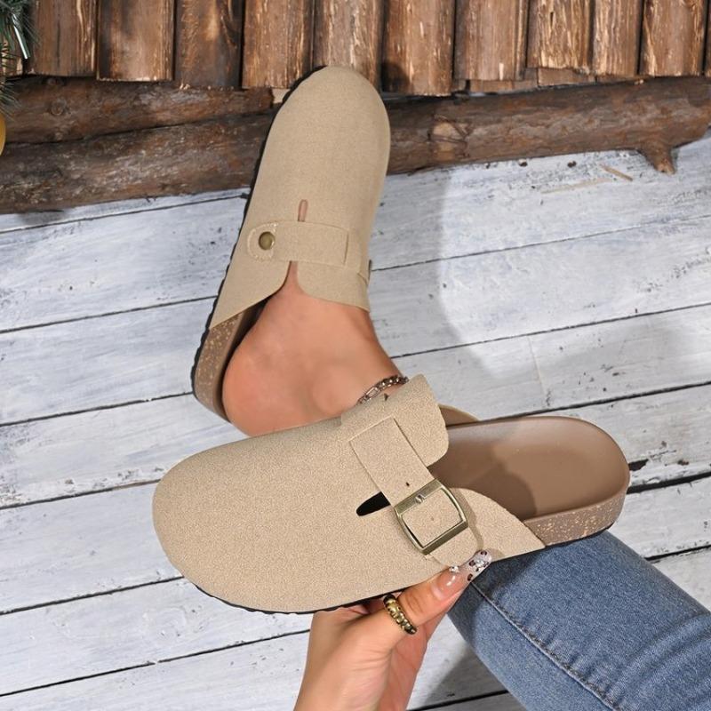 Retro Fashion Women's Shoes Thick-Soled Solid Color Slingback Shoes Soft Soled Home Shoes Suede Clogs Sandals Spring and Autumn