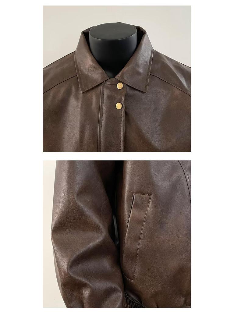 Men's Trendy American Retro PU Leather Lapel Jacket for Spring & Fall
