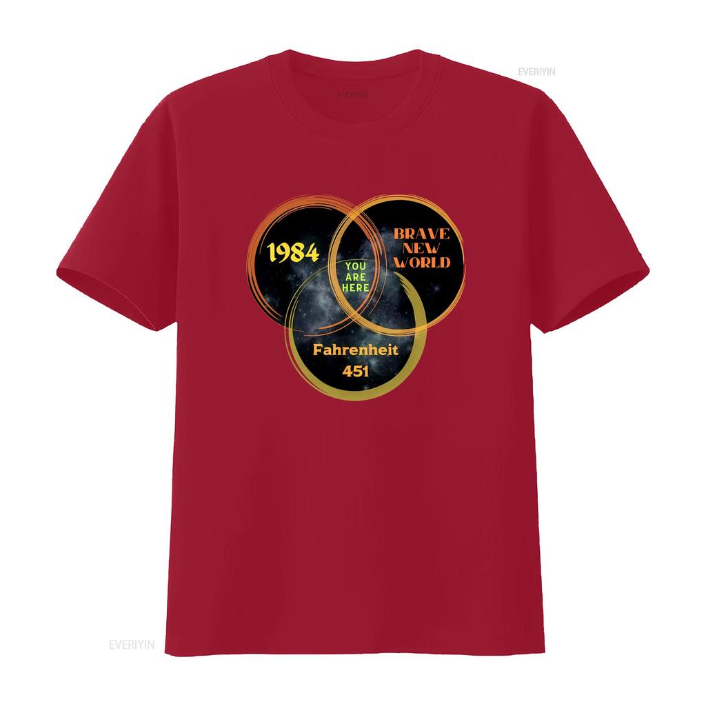 1984 Un Mundo Feliz Fahrenheit 451 Estás Aquí Ciencia Ficción Distopía Camiseta vintage Lavada Casual Ligeramente ropa de diseñador
