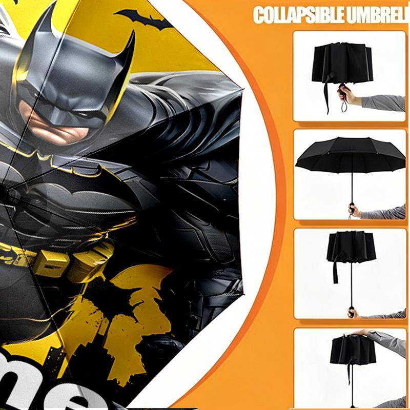 Custom Name Personalized Batman Print Umbrella, Auto Open Close, 8‑Rib Sturdy Frame, Commute Camping Hiking Use, Birthday Gift