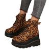 Women 2025 Leopard Plus Size Ankle Boots Side Zip Front Lace-up High Heels Shoes Wedges Platform Comfortable Outdoor Wedge Boots