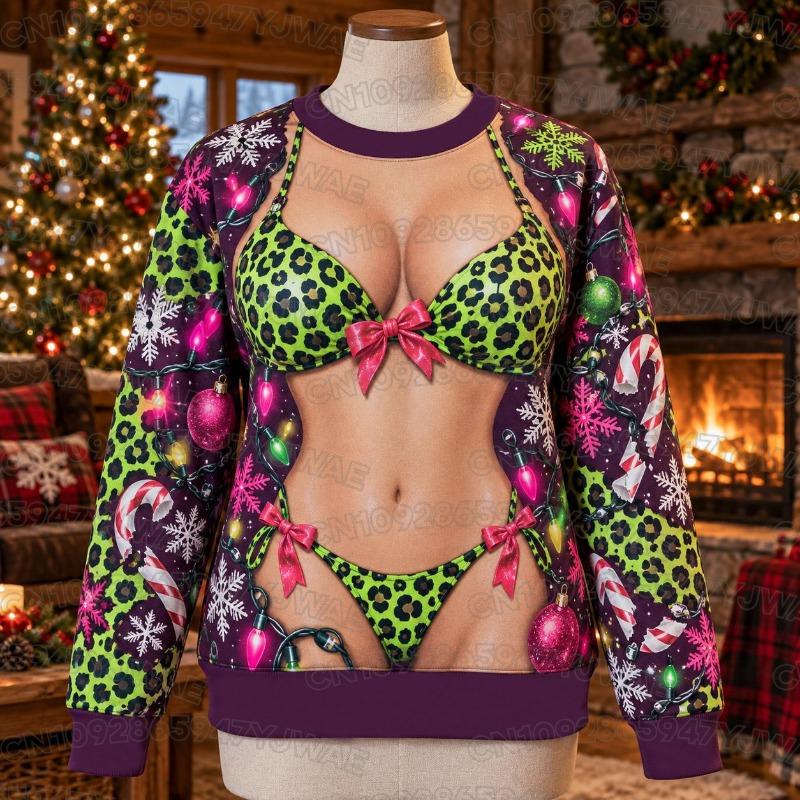 Funny Christmas Santa Sweatshirt Santa Costume Pullover Novelty Holiday Red Snowflake Men's Women's Christmas Party Gift