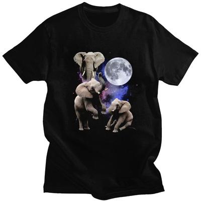 Unisex Three Moon Elephants T Shirt Summer Short Sleeve Pure Cotton Colthing Leisure Novelty Creative Graphics Tee Tops