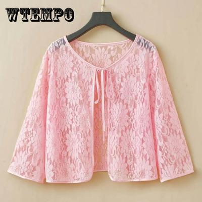 XL-6XL Women's High-grade Hollow-carved Design Lace Shawl Spring Summer Large Size Cardigan Sun Protection Thin Coat Air Conditioning Shirt