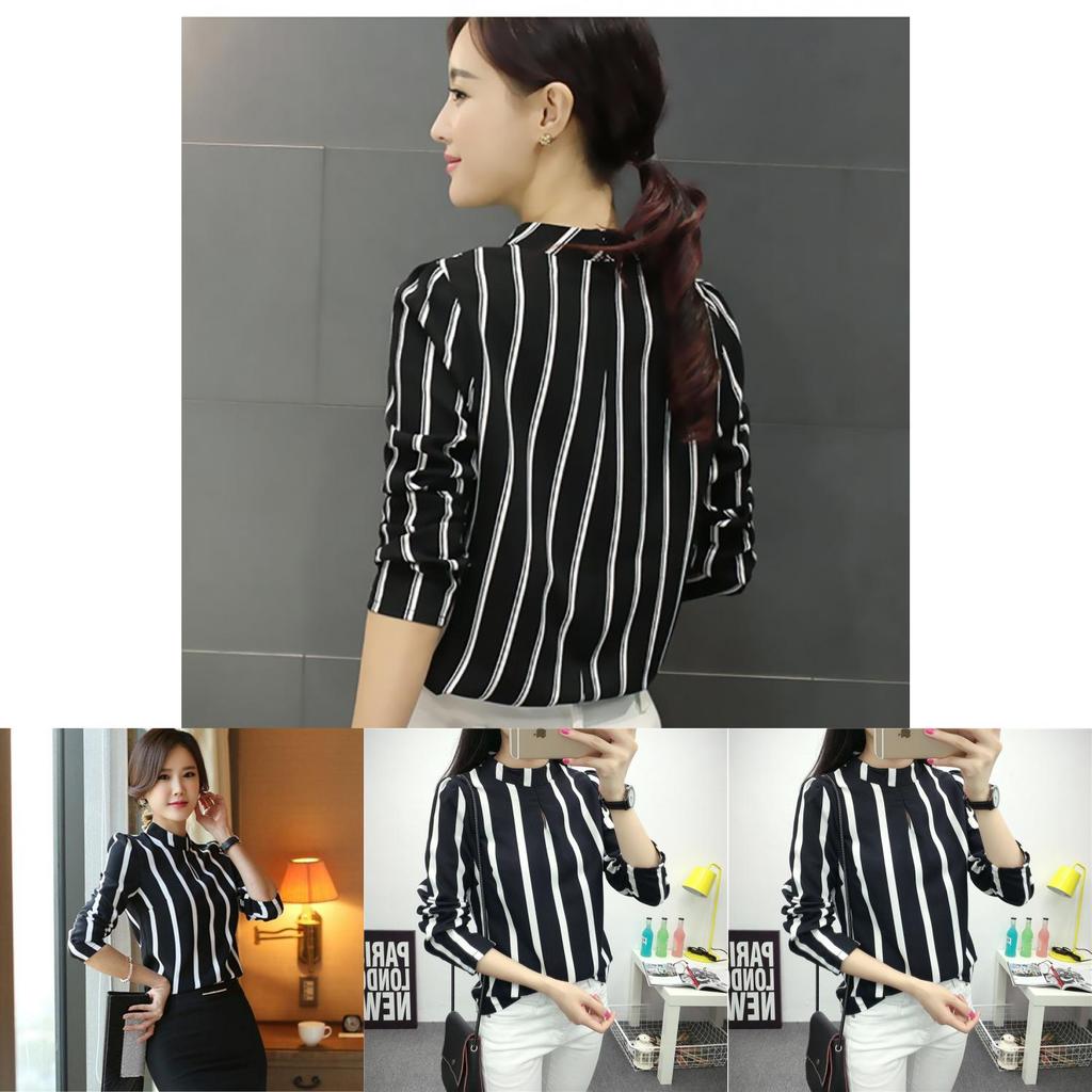 Elegant Women Long Sleeve O-neck Stripe Blouse With Premium Quality Fabric And Timeless Design