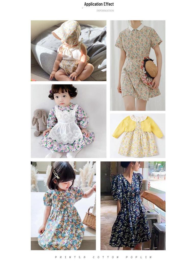 Pure Cotton Floral Poplin Fabric for Girls' Summer Dresses – Fresh Pastoral Print