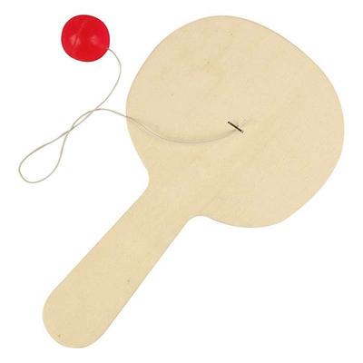 Beach Toy - Wooden Racket with Ball and Elastic - For Children from 3 Years Old - Beige Color