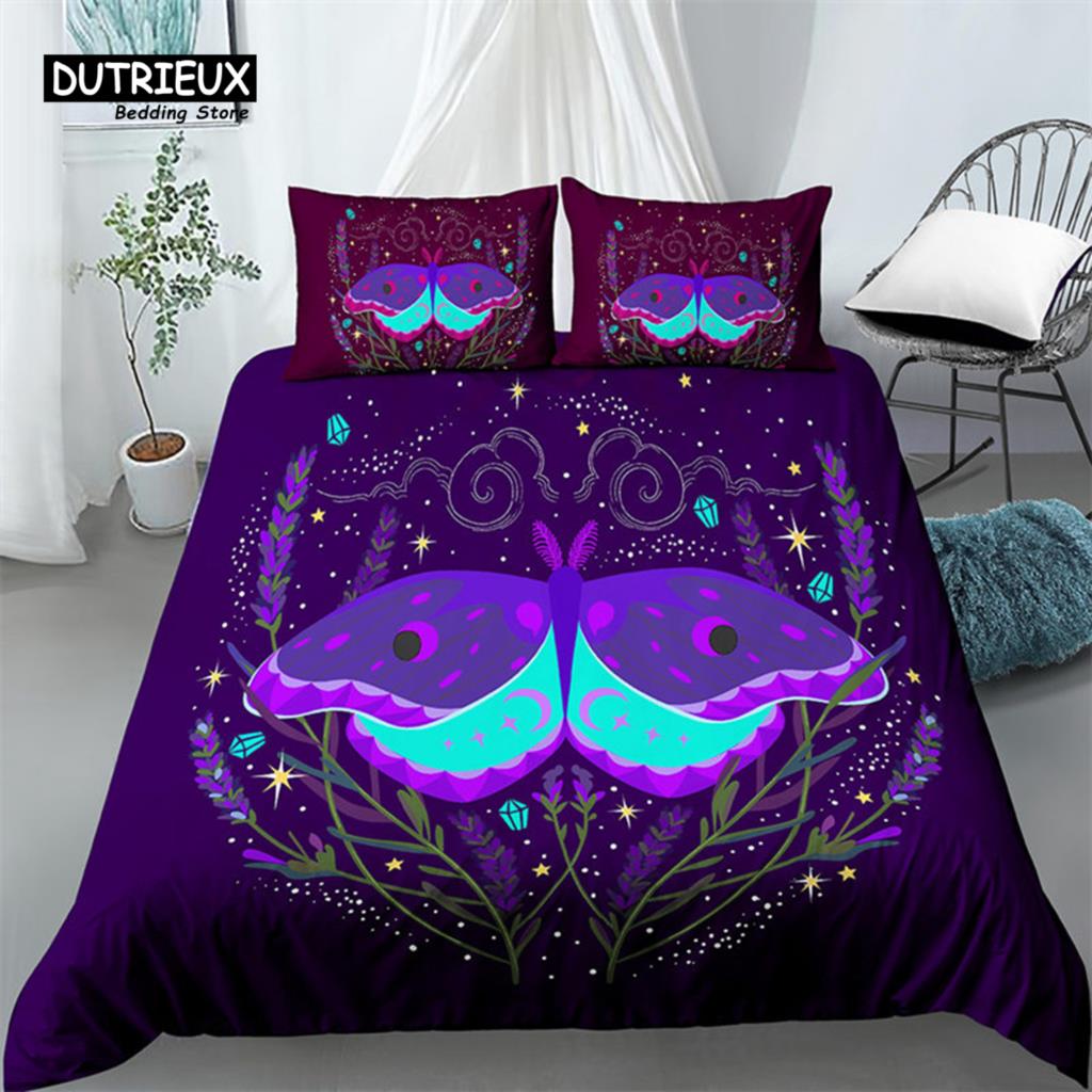 Chic Sun And Moon Duvet Cover 3D Floral Comforter Cover Bohemia Psychedelic Butterfly Bedding Set King Full For Kids Boys Girls
