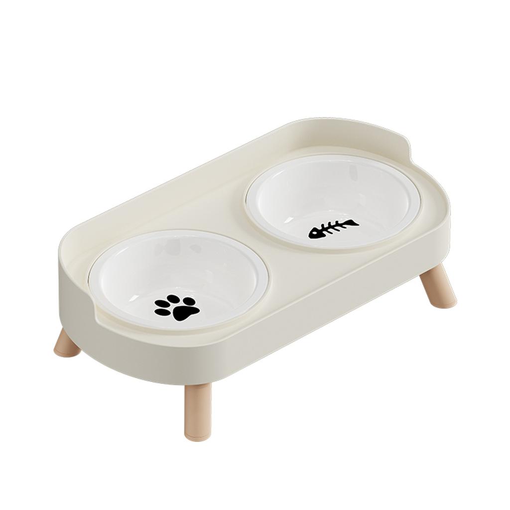Pet cat double bowl feeder, adjustable height cat and dog water dispenser, elevate feeding kitten supplies