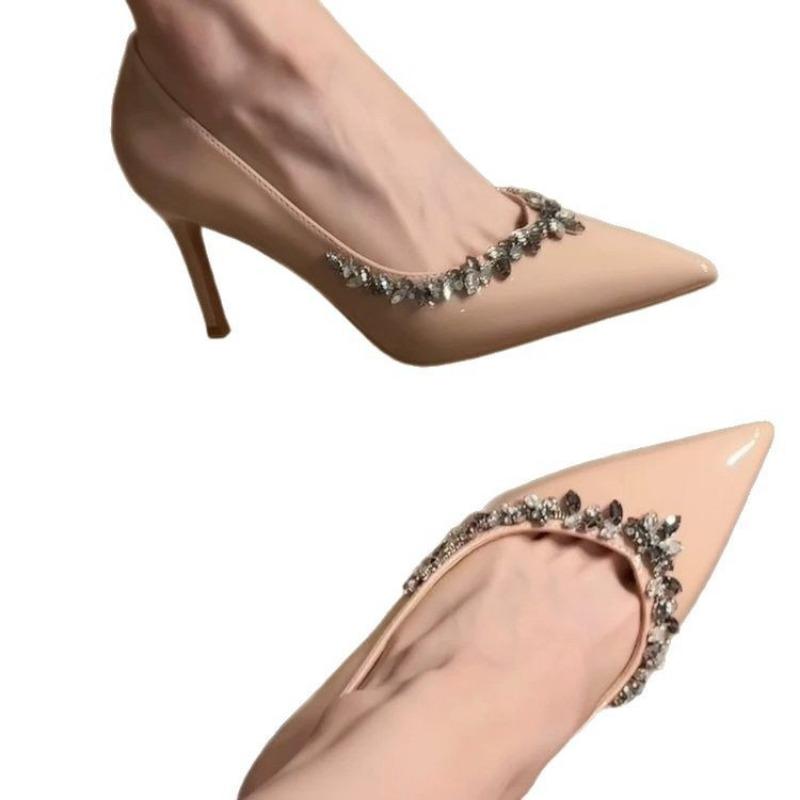 New summer word with nude high heels pointed sexy rhinestones beautiful temperament versatile sandals women