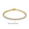 European and American 2mm Zircon Bracelet Single Row Full Diamond Hip Hop Tennis Chain 18K Copper Plated Real Gold Jewelry