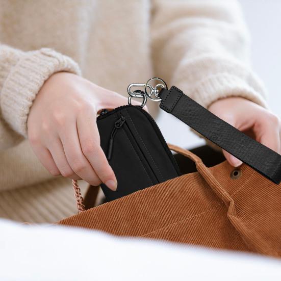 Minimyntveske med håndleddsstropp og rom for flere kortspor Glidelåslukking Bærbar