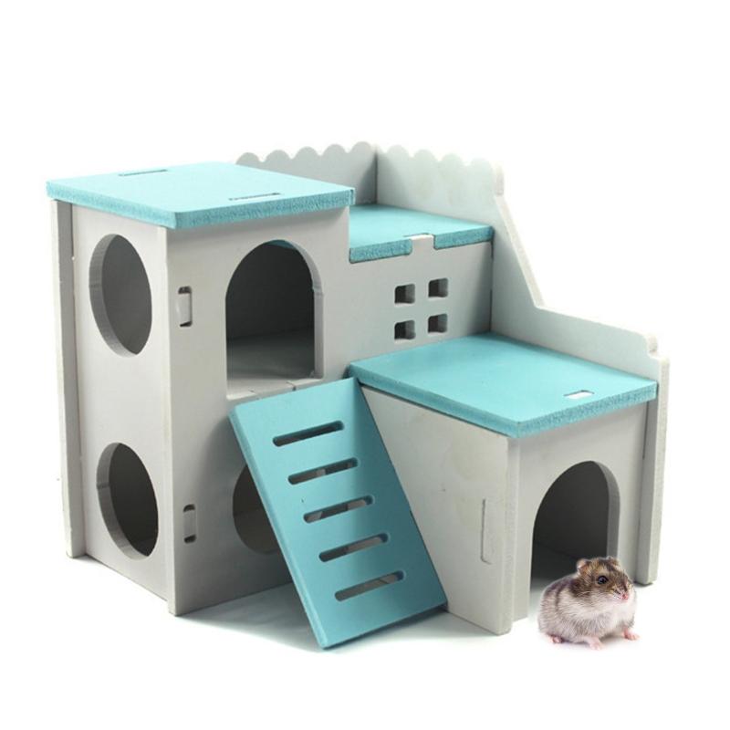 Wooden Hamster Deluxe Double Deck Villa Natural Living Hideout Hut Toy Small Animal Chew Toy for Hamster Cage