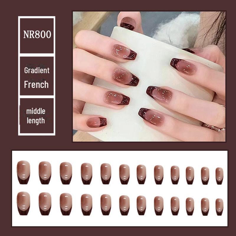 Medium & Long Rectangular T-Shaped Wearable French Cartoon Nail Art Patches - One Size Fake Nails