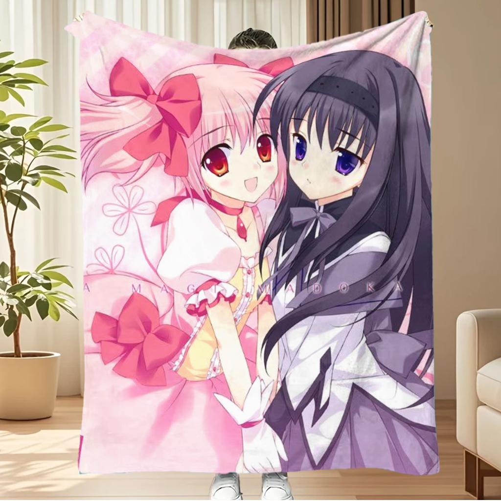 P-Puella M-Magi Madoka Magica Blanket, Madoka Homura Anime Fleece Throw, Cute Kawaii Room Decor Blanket 75cmx90cm
