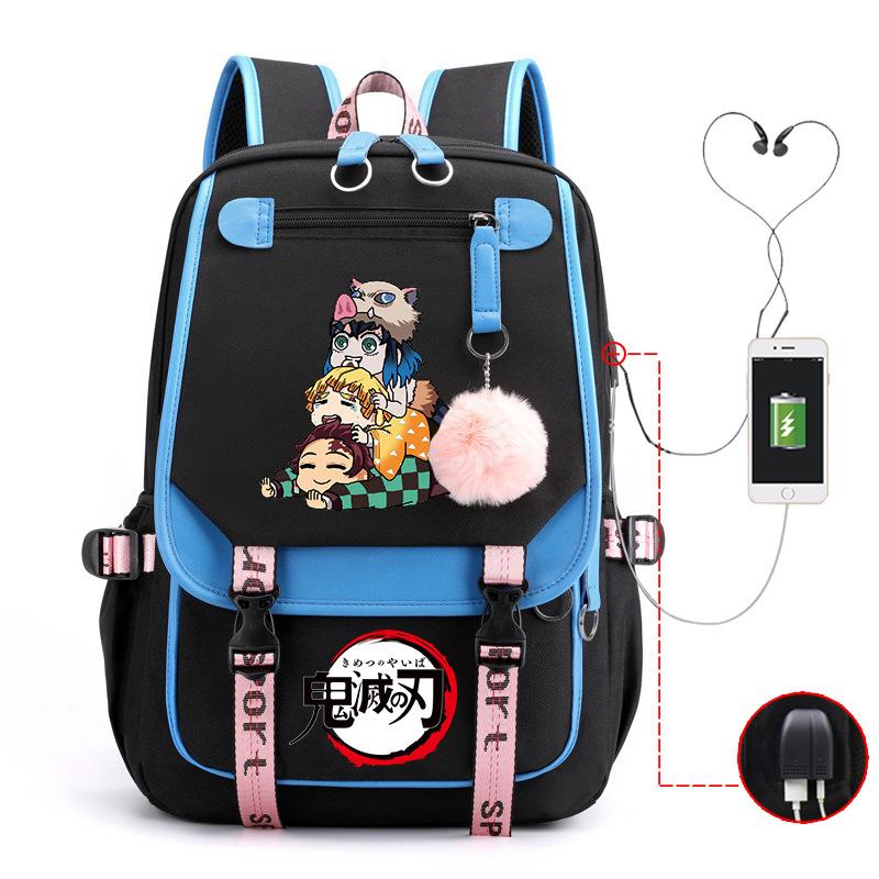Ghost Annihilation Blade Grade 3-6 Junior High School Student High School Student School Bag Strap USB Multifunctional Backpack