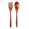 Kitchen Handmade Cloth Bag Portable Spoon Fork Wooden Natural Cutlery Set Tea Scoops