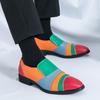 Men's Large Casual Leather Shoes - Stylish British Color Block Wedding Fashion