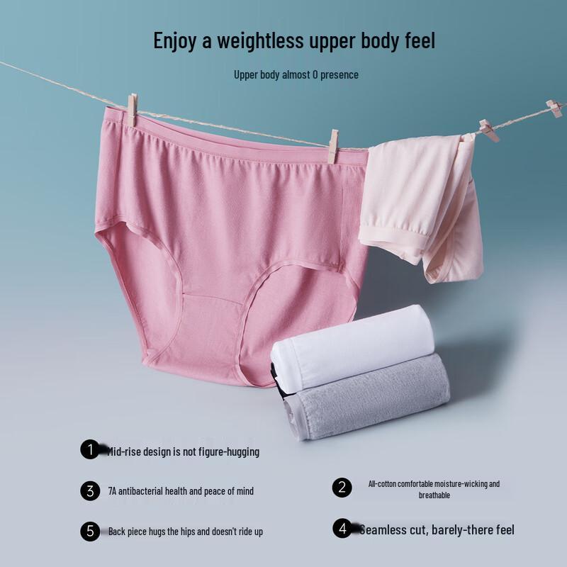 Yiershuang Women's 100% Cotton 7A Antibacterial Low-Rise Briefs 3-Pack