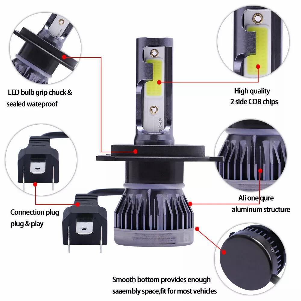 2Pcs H4 LED Headlight 360 Degree Illumination 120W 6000K High Low Beam Car Fog Lamp