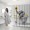Elephant Sunflower Shower Curtain - Baby Elephant in Clawfoot Tub with Ducks & Sunflowers, Playful Design, Machine Washable
