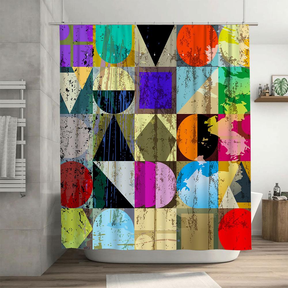 Abstract Colorful Bathroom Shower Curtain With Geometric Design Modern Bath Decor For Home Decoration