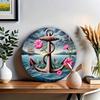 Nautical Anchor Sailboat Floral Metal Wall Art 8 Inch Round Iron Decor For Home Kitchen Cafe Hanging