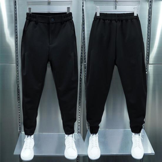 Pantalones informales para hombre, cintura elástica, botones, bragueta, pantalones largos, bolsillos, cierre de Color sólido, puños de cinta, pantalones de estilo deportivo de tenis