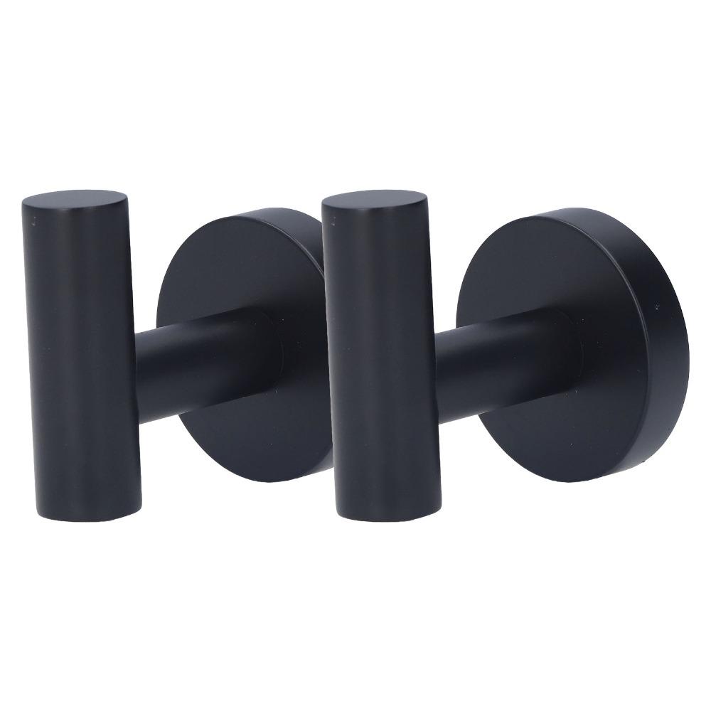 2 PCS Black Robe Hook Compact Design Coat Hook Stable Towel Hook Bathroom Kitchen Garage Closet