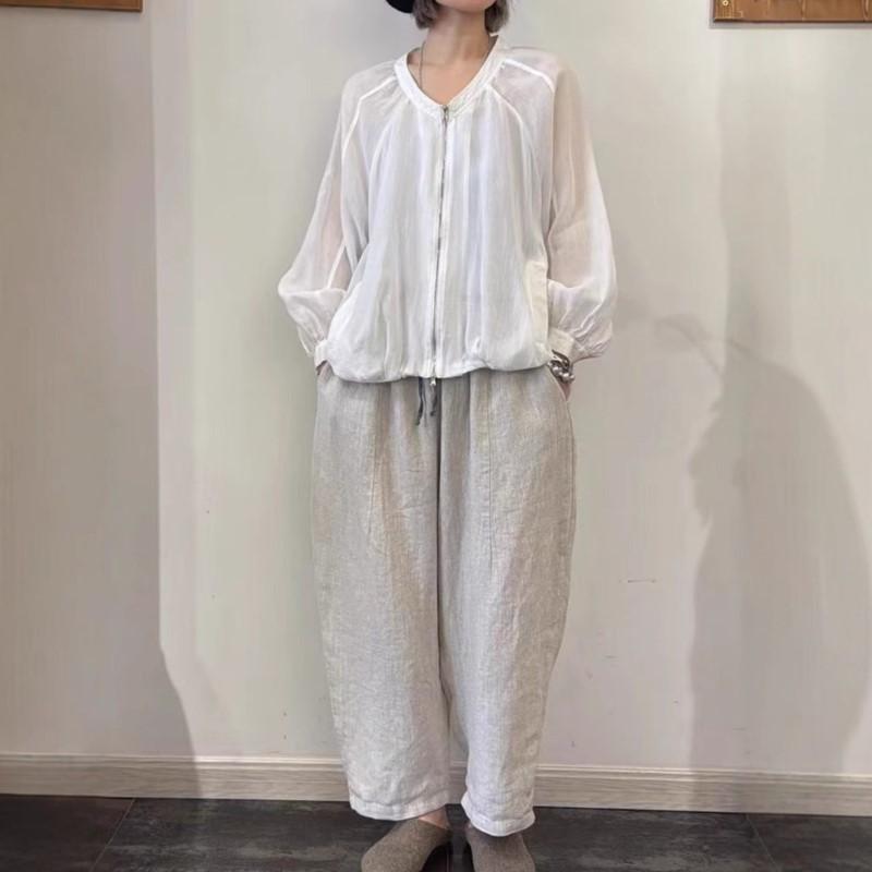 Johnature Giacca con cerniera giapponese da donna Primavera Larga Casual Versatile Coulisse Sottile Protezione Solare Cappotti da Donna