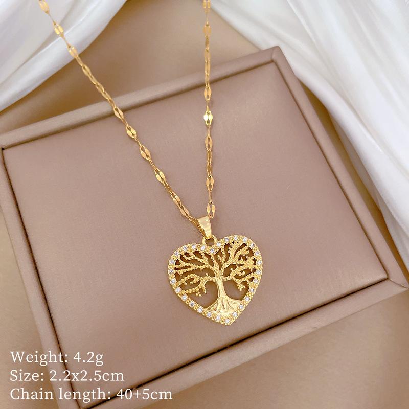 Love Life Tree Light Luxury Temperament Gorgeous Full Diamond Necklace Female Versatile Collarbone Chain Titanium Steel Chain