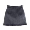 Women's Gray Wool Blend A-line High Waist Skirt - Autumn/Winter Slimming Petite Fit with Lace Detail