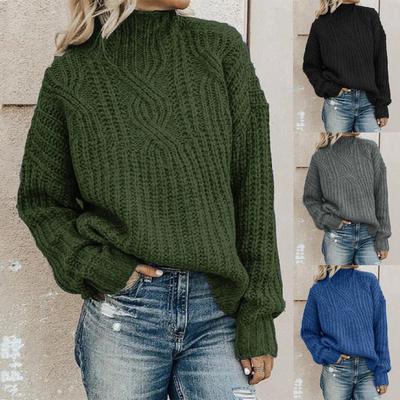 Women's Cable Knit Sweater Pullover High Neck Chunky Knit Jumper Long Sleeve Cozy Fit Casual Top