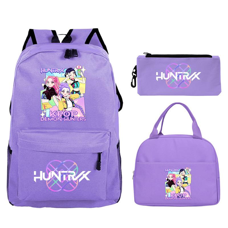 Demon Hunters Printed Children's Backpack Three-piece Campus Fashion Primary and Secondary School Students Large Capacity School Bag