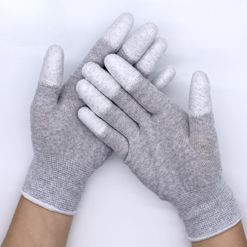 5 Pairs Of Anti-Static Carbon Fiber Gloves, Nylon Anti-Static Labor Insurance Gloves, Pu Finger-Coated Carbon Fiber Anti-Static Finger Gloves
