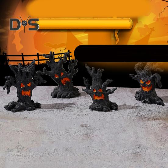 1/4Pcs Halloween Spooky Tree Figurine Ghost Tree Stump Resin Statue Sculpture Indoor Outdoor Garden Desktop Decoration Ornament