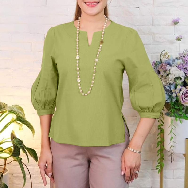 ZANZEA Women Casual V-Neck Solid Color Summer 3/4 Sleeve Blouse