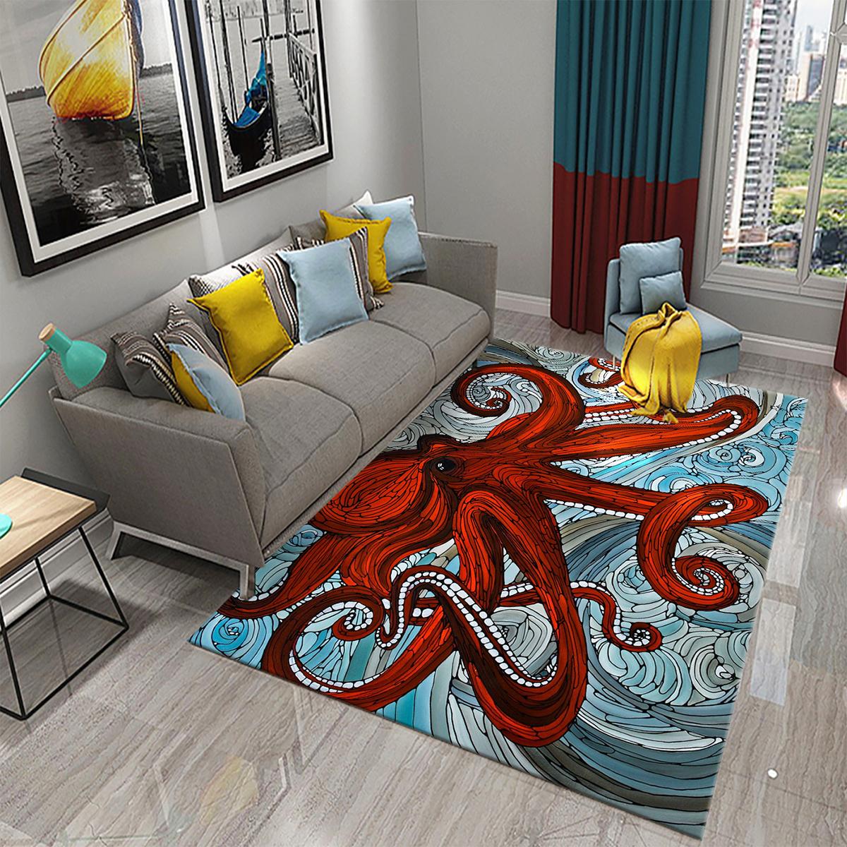 

3D океанский тематический забавный ковер в виде осьминога для дома, спальни, декоративная гостиная, ванная комната, дверь, вход, нескользящий коврик, кухонный ковер