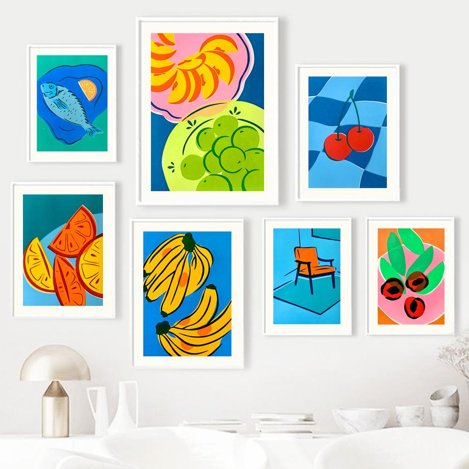

Кофейный стул банан персик лайм фрукты настенная живопись плакаты на скандинавскую тему и принты настенные панно для гостиной