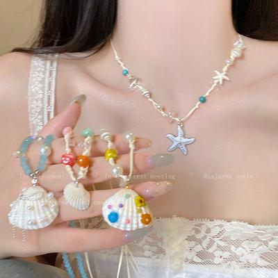 Conch Ceramic Wax Rope Shell Pendant Necklace Ocean Vacation Style Collarbone Chain Fashion Temperament High-end Jewelry Women