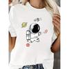 Women'S Athletic Wear Featuring A Stylish Round-Neck Short-Sleeve T-Shirt with A Cartoon Astronaut Design
