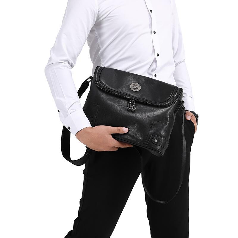 Men's Genuine Leather Vertical Messenger Bag - Large Capacity, Trendy, Multifunctional Shoulder Bag