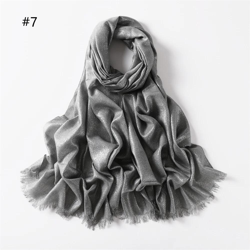 New Fashion Glitter Hijab Cotton Scarf Wraps Autumn Headscarf Shawls Muslim Scarf For Women Shimmer Fringe Scarves Instant Hijab