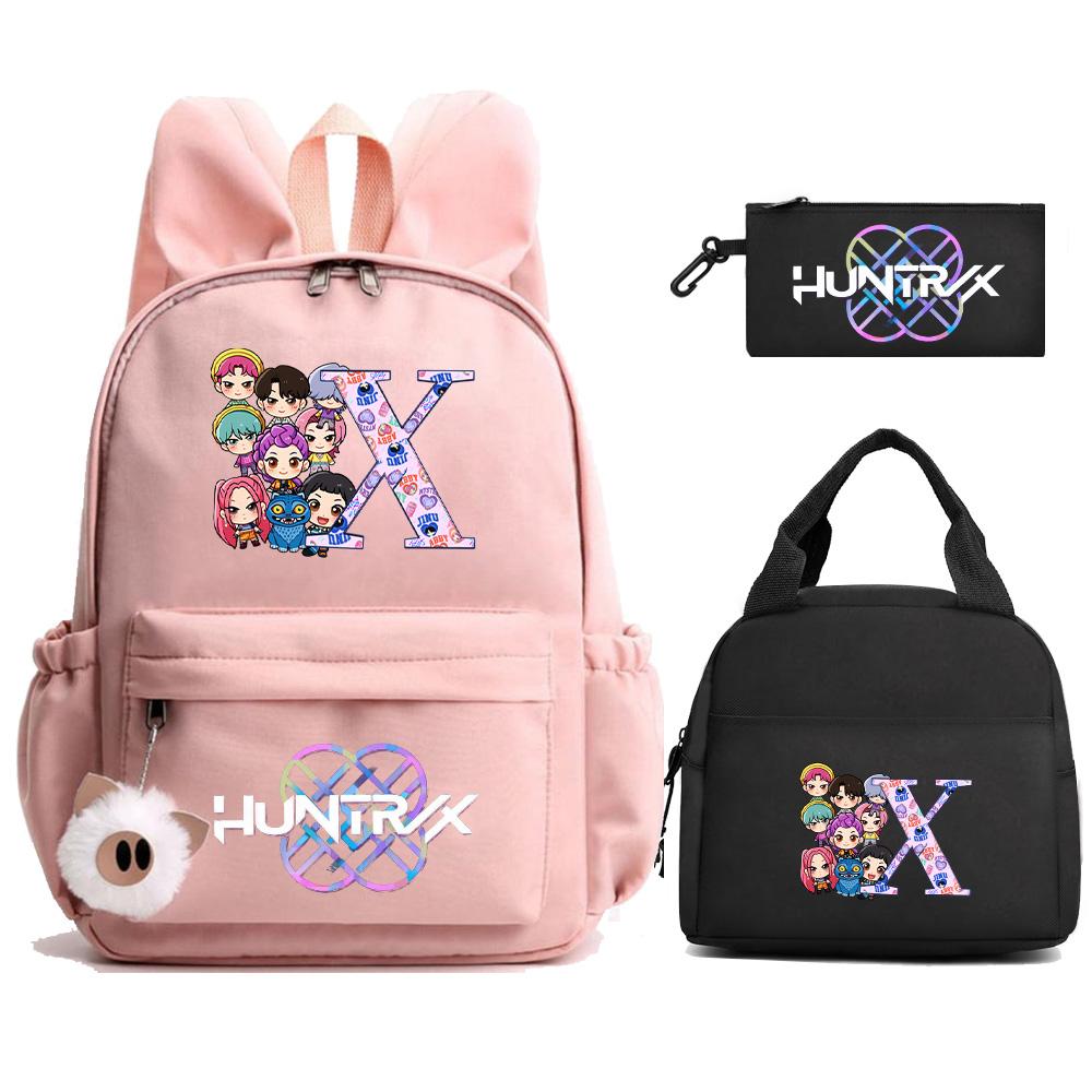 3Pcs/set 26 English Letter Kpop Demon Hunters Printed Backpack with Lunch Bag Pengcil Case for Teenager Girl Boy Large Capacity Bookbag Travel Bag