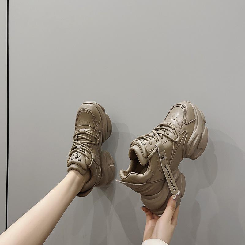 Trendy dad shoes women's early autumn new European station leather thick-soled versatile small feet color matching casual shoes