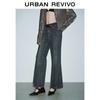 UR 2025 Fall Women's Retro Belted Slit Denim Jeans