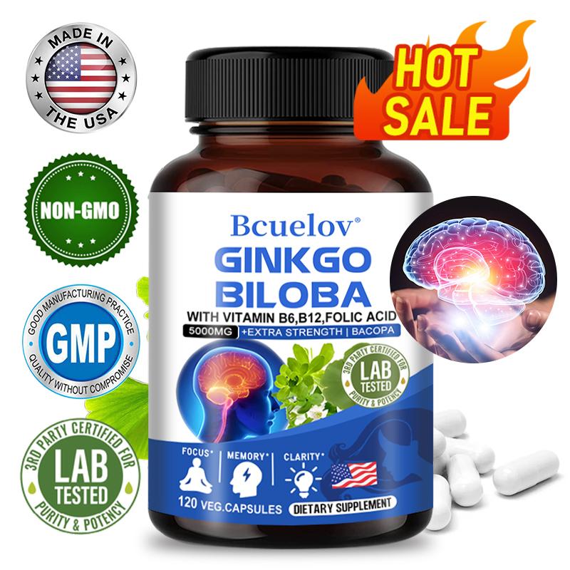 Bcuelov 5000mg Ginkgo biloba leaf extract combined with purslane centella asiatica and B vitamins helps improve concentration