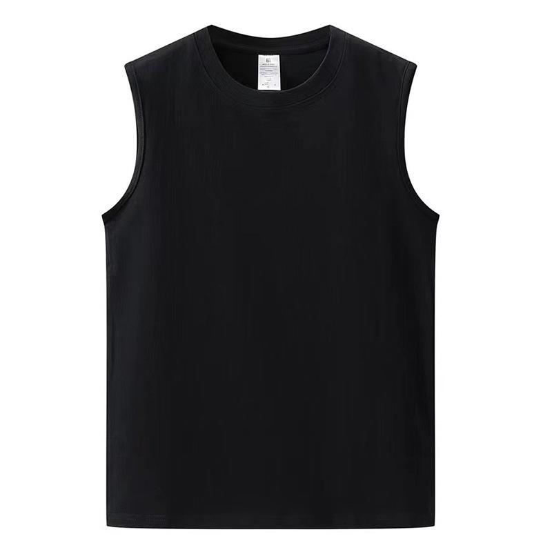 Men's White 230g Pure Cotton Summer Tank Top - Loose Fit, Crew Neck, Sleeveless Vest, Wide Shoulder.