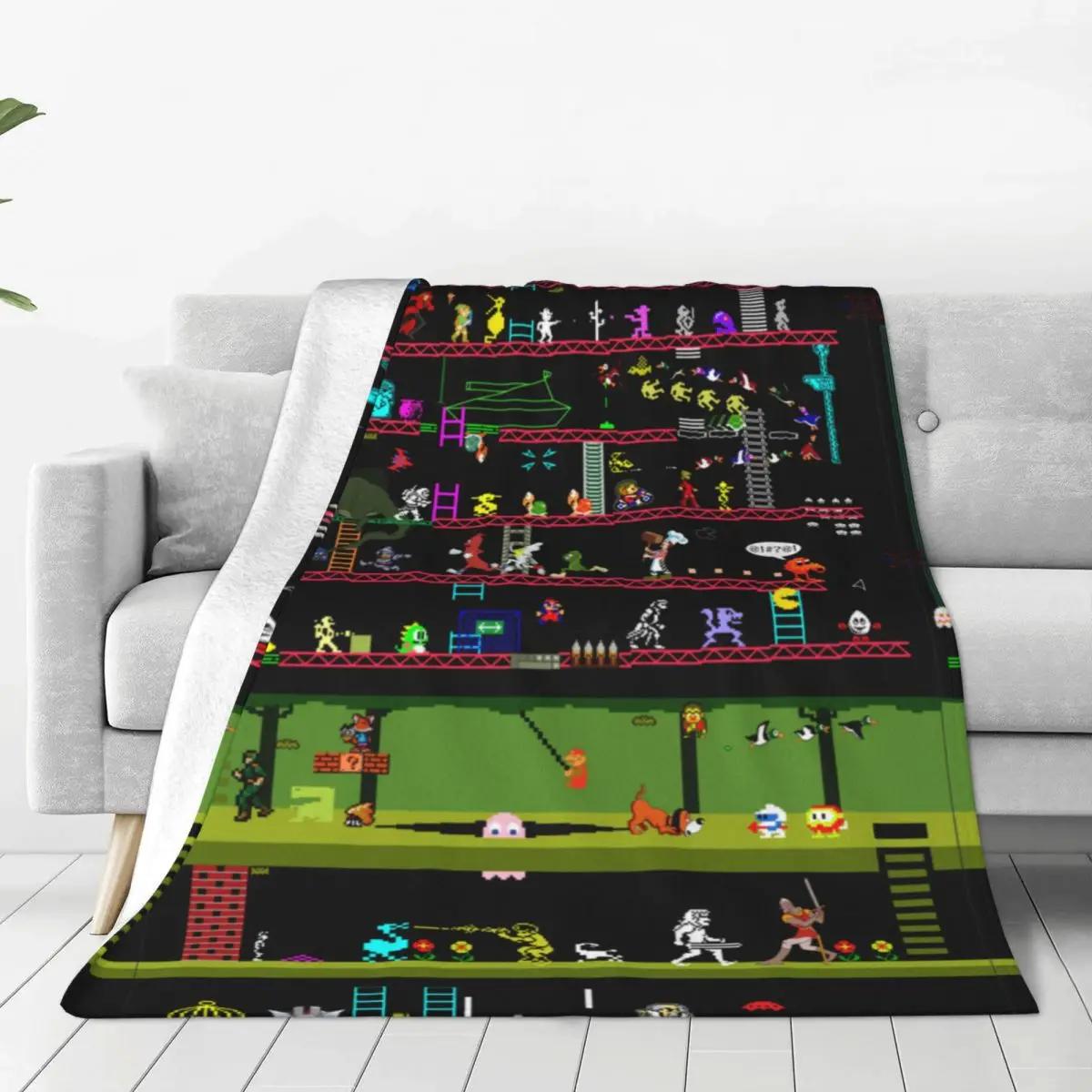 

50 Video Game Knitted Blanket Arcade Game Collage FC Console Plush Throw Blankets Summer Air Conditioning Soft Warm Bedspreads 80x120cm